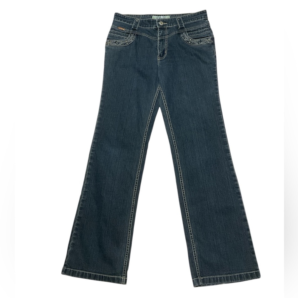Y2K Catch Me Jeans Bootcut Women’s 34 Casual Studded Embroidered Pocket Denim